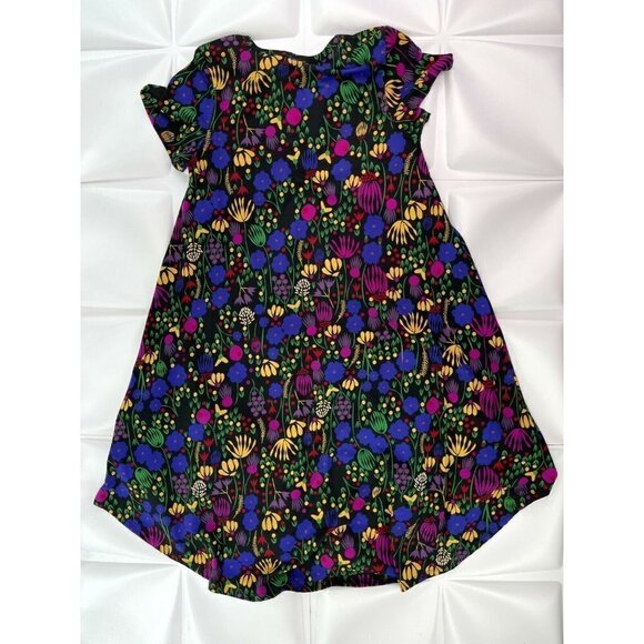 NEW Lularoe Sz XS Carly Black Floral Print A Line Shift Dress Purple Pink Blue - Picture 2 of 5